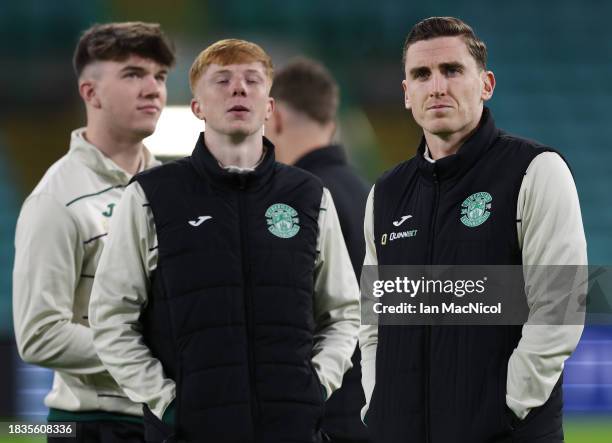 Paul Hanlon of Hibernian is seen prior to the Cinch Scottish Premiership match between Celtic FC and Hibernian FC at Celtic Park Stadium on December...