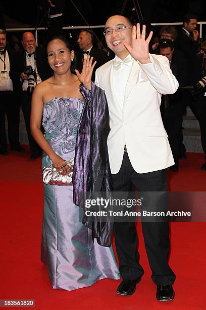 Wallapa Mongkolprasert and Apichatpong Weerasethakul attend the 'Uncle Boonmee Who Can Recall His Past Lives' Premiere at the Palais des Festivals...