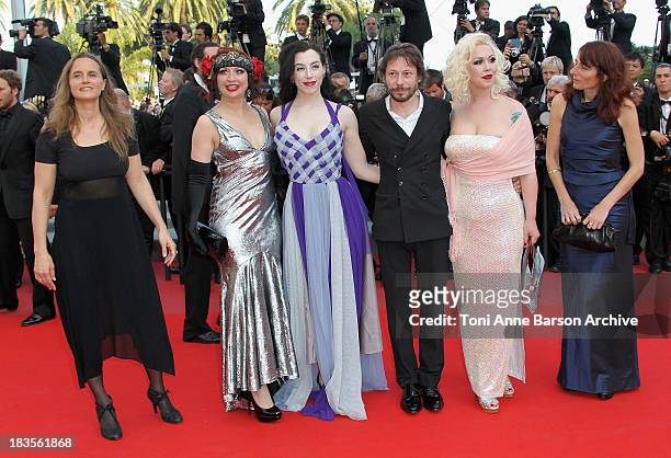 Actresses Suzanne Ramsey , Evie Lovelle, director Mathieu Amalric, actress Mimi Le Meaux and producer Yael Fogiel attend the Palme d'Or Closing...