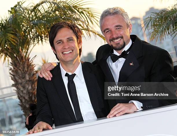 Camera D'Or Jury President Gael Garcia Bernal and winner of the Camera D'Or award for the film 'Ano Bisiesto' director Michael Rowe attend the Palme...