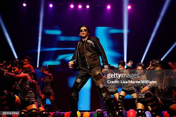 Bollywood Actor Shahrukh Khan performs live for fans at Allphones Arena on October 7, 2013 in Sydney, Australia. This performance of 'Temptation...