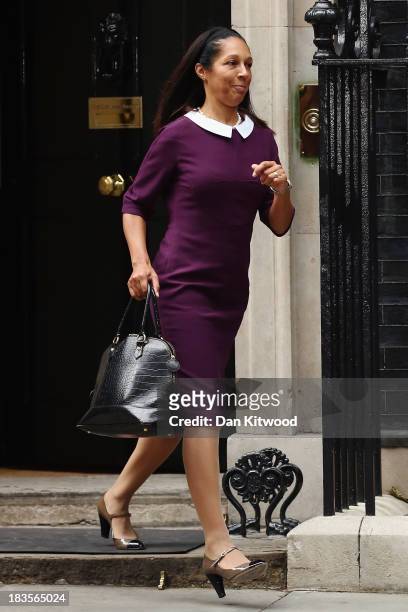 Helen Grant leaves 10, Downing Street on October 7, 2013 in London, England. British Prime Minister David Cameron announced a Government reshuffle...