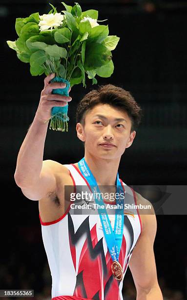 Kohei Kameyama of Japan poses after the Pommel Horse Final on Day Six of the Artistic Gymnastics World Championships Belgium 2013 held at the Antwerp...