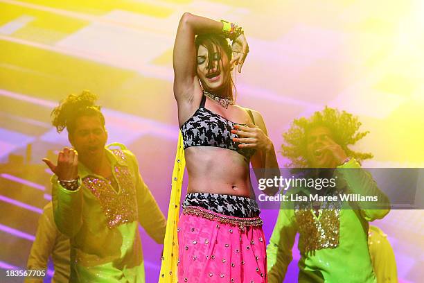 Bollywood actress Jacqueline Fernandez performs live for fans at Allphones Arena on October 7, 2013 in Sydney, Australia. This performance of...