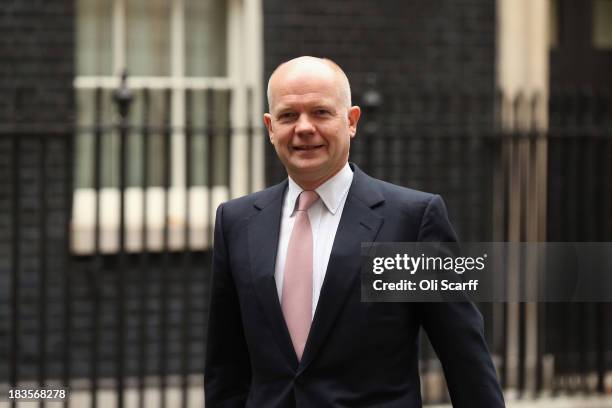 William Hague, the Foreign Secretary, leaves Number 10 Downing Street on October 7, 2013 in London, England. British Prime Minister David Cameron...