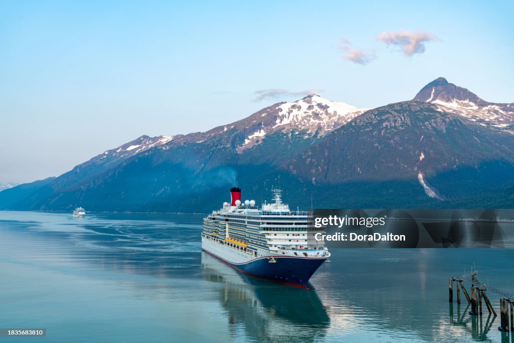 Skagway harbor view at dusk, Alaska, USA