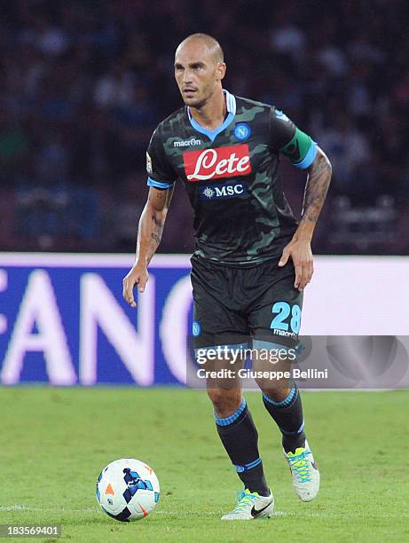 Paolo Cannavaro of Napoli in action during the Serie A match between SSC Napoli and US Sassuolo Calcio at Stadio San Paolo on September 25, 2013 in...