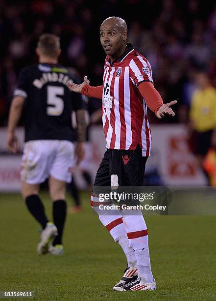 Marlon King of Sheffield Utd during the Sky Bet League One match between Sheffield United and Crawley Town at Bramall Lane on October 04, 2013 in...