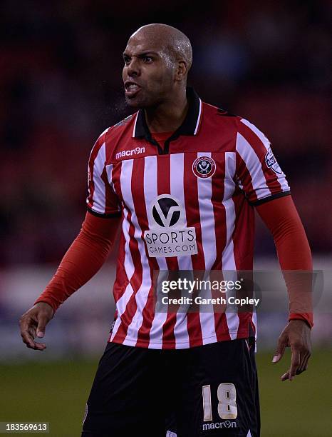 Marlon King of Sheffield Utd during the Sky Bet League One match between Sheffield United and Crawley Town at Bramall Lane on October 04, 2013 in...