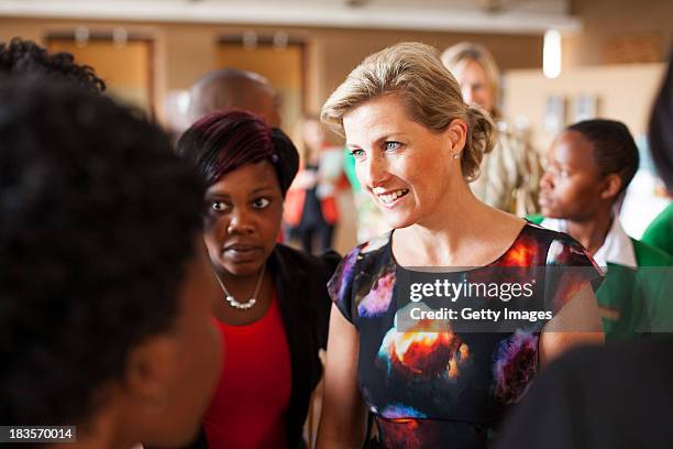 Sophie Countess of Wessex speaks to students at the Oprah Winfrey Leadership Academy for Girls on October 7, 2013 in Meyerton, South Africa. The Earl...