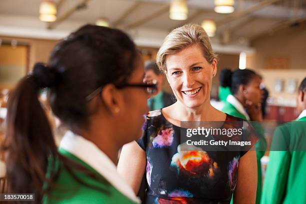 Sophie Countess of Wessex speaks to students at the Oprah Winfrey Leadership Academy for Girls on October 7, 2013 in Meyerton, South Africa. The Earl...