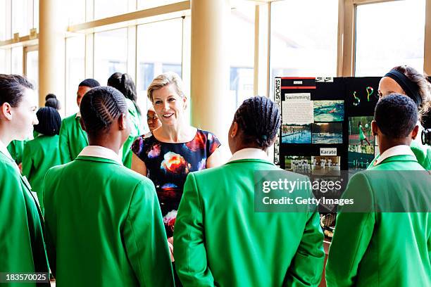 Sophie Countess of Wessex speaks to students at the Oprah Winfrey Leadership Academy for Girls on October 7, 2013 in Meyerton, South Africa. The Earl...