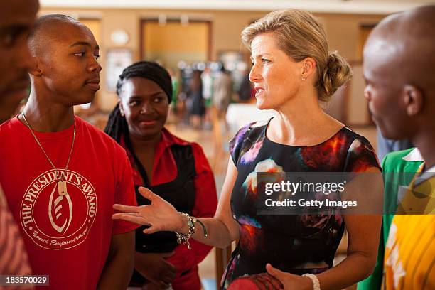 Sophie Countess of Wessex speaks to students who are participants in The President's Award for Youth Empowerment on October 7, 2013 at the Oprah...