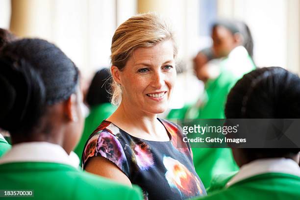 Sophie Countess of Wessex speaks to students at the Oprah Winfrey Leadership Academy for Girls on October 7, 2013 in Meyerton, South Africa. The Earl...