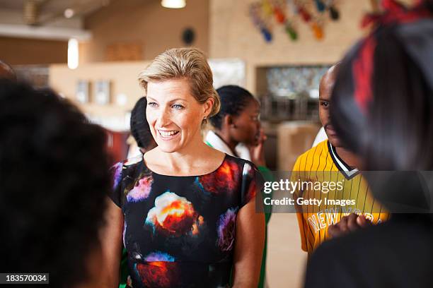 Sophie Countess of Wessex speaks to students at the Oprah Winfrey Leadership Academy for Girls on October 7, 2013 in Meyerton, South Africa. The Earl...