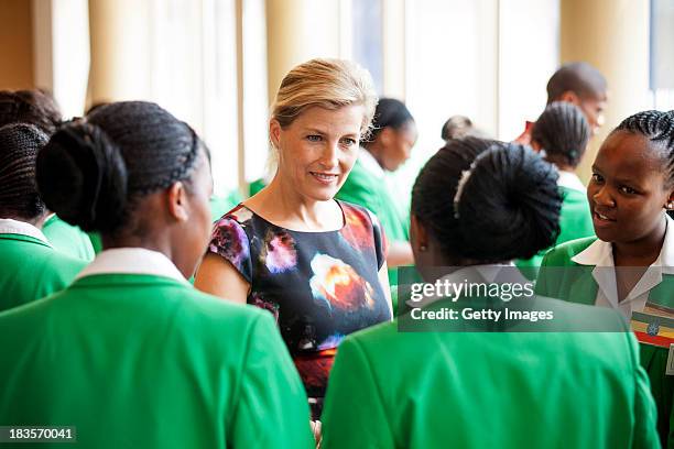 Sophie Countess of Wessex speaks to students at the Oprah Winfrey Leadership Academy for Girls on October 7, 2013 in Meyerton, South Africa. The Earl...