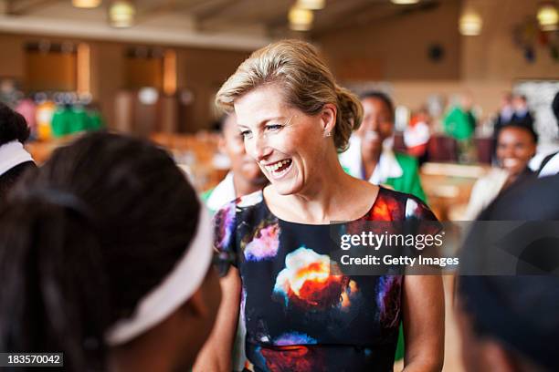 Sophie Countess of Wessex speaks to students at the Oprah Winfrey Leadership Academy for Girls on October 7, 2013 in Meyerton, South Africa. The Earl...