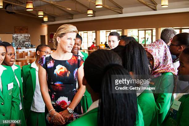 Sophie Countess of Wessex speaks to students at the Oprah Winfrey Leadership Academy for Girls on October 7, 2013 in Meyerton, South Africa. The Earl...