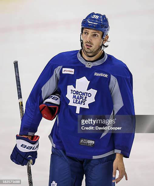 Toronto Maple Leafs left wing Frazer McLaren works out at practice at the Air Canada Centre in Toronto, October 7, 2013.