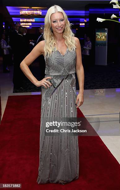 Presenter Denise Van Outen attends a reception ahead of the Sentable 'Forget Me Not' dinner on October 7, 2013 in Dubai, United Arab Emirates. The...