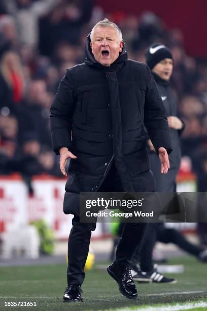 Chris Wilder, Manager of Sheffield United, reacts during the Premier League match between Sheffield United and Liverpool FC at Bramall Lane on...
