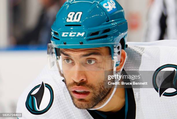 Justin Bailey of the San Jose Sharks skates against the New York Islanders at UBS Arena on December 05, 2023 in Elmont, New York.