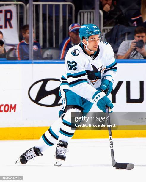 Kevin Labanc of the San Jose Sharks skates against the New York Islanders at UBS Arena on December 05, 2023 in Elmont, New York.