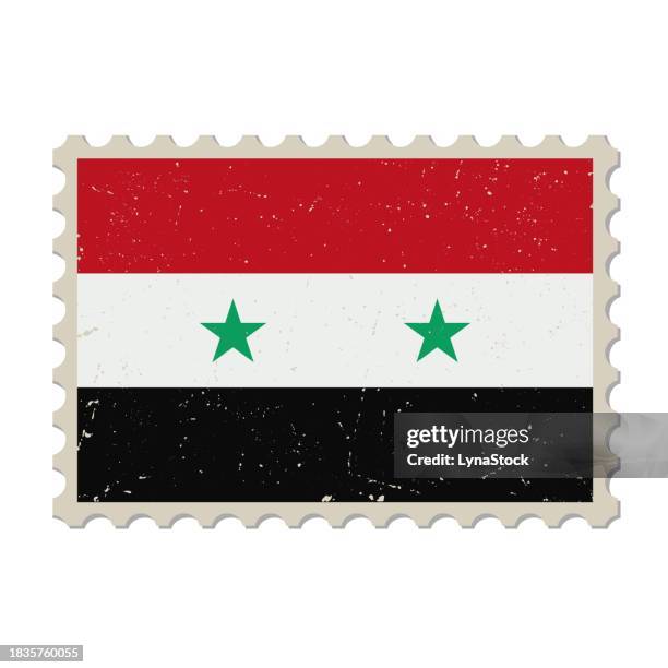 syria grunge postage stamp. vintage postcard vector illustration with syrian national flag isolated on white background. retro style. - postcard texture stock illustrations