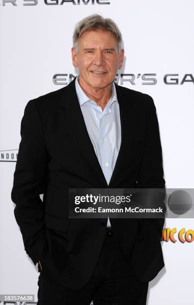 Harrison Ford attends a photocall to promote "Ender's Game" at Odeon Leicester Square on October 7, 2013 in London, England.