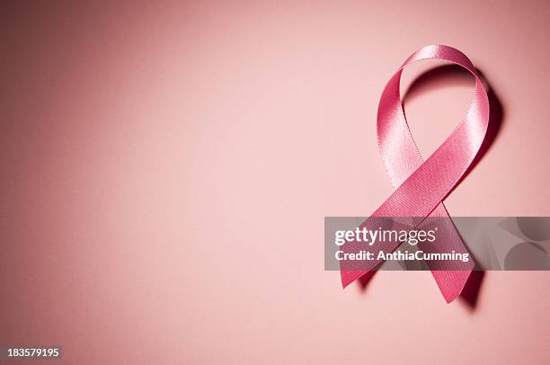 pink breast cancer awareness ribbon with copy space - gift ribbon stockfoto's en -beelden