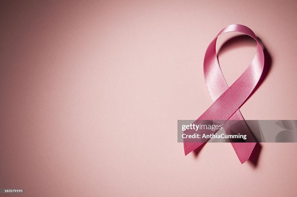 Pink breast cancer awareness ribbon with copy space