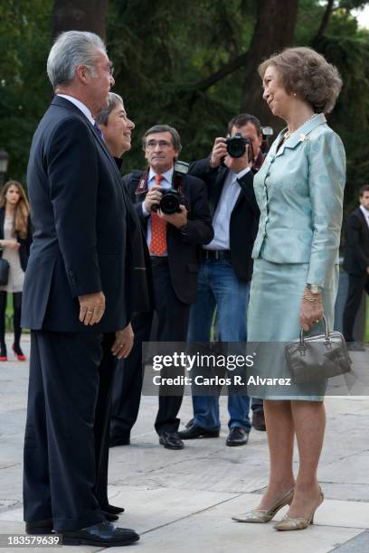 Queen Sofia of Spain , Austrian President Heinz Fischer and his wfe Margit Fischer attend the inauguration of the "Velazquez Y La Familia de Felipe...