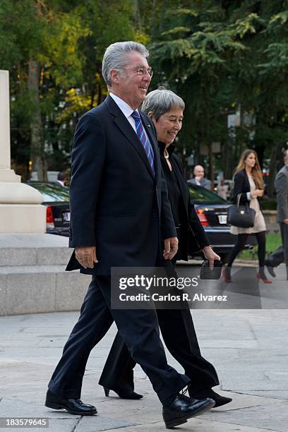 Austrian President Heinz Fischer and his wfe Margit Fischer attend the inauguration of the "Velazquez Y La Familia de Felipe IV" exhibition at the El...