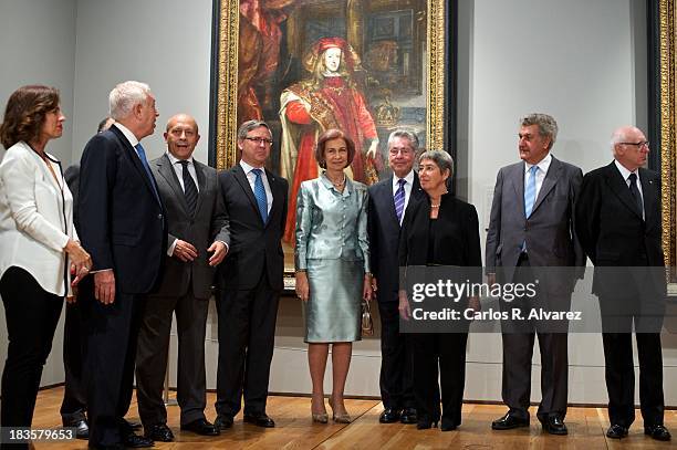 Queen Sofia of Spain attends the inauguration of the "Velazquez Y La Familia de Felipe IV" exhibition at the El Prado museum on October 7, 2013 in...