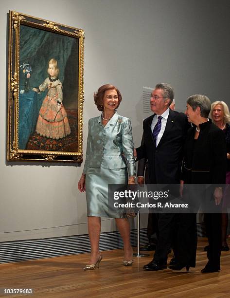 Queen Sofia of Spain , Austrian President Heinz Fischer and his wfe Margit Fischer attend the inauguration of the "Velazquez Y La Familia de Felipe...