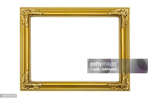 golden picture frame (clipping path included) - vintage frame stockfoto's en -beelden