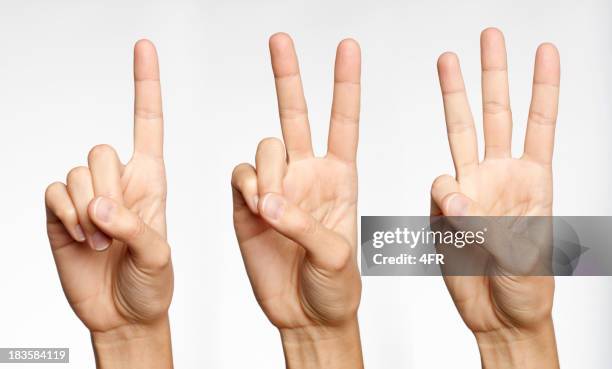 one, two, three - counting with fingers (xxxl) - three fingers stock pictures, royalty-free photos & images