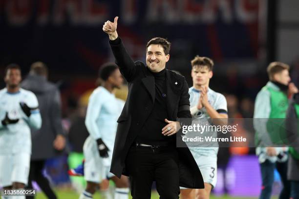 Andoni Iraola, Manager of AFC Bournemouth, shows appreciation to the fans at full-time following the team's victory in the Premier League match...