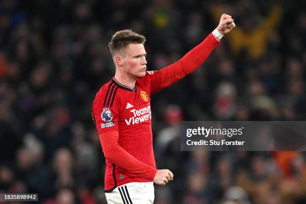 Scott McTominay of Manchester United celebrates scoring his team's second goal during the Premier League match between Manchester United and Chelsea...