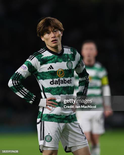 Kyogo Furuhashi of Celtic is seen during the Cinch Scottish Premiership match between Celtic FC and Hibernian FC at Celtic Park Stadium on December...