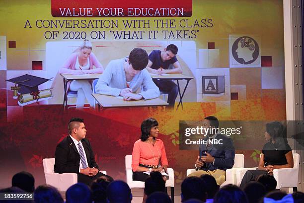 Education Nation Summit -- Pictured: Mario Marquez, student panelist from Paradise Valley Community College in Phoenix, AZ, Rehema Ellis, Chief...