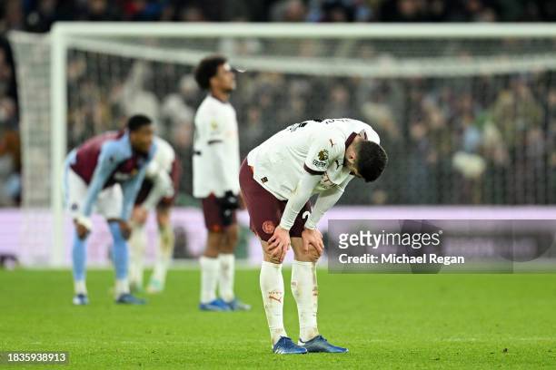 Josko Gvardiol of Manchester City looks dejected at full-time after the team's defeat in the Premier League match between Aston Villa and Manchester...