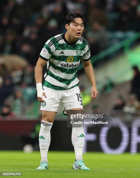 Oh Hyeongyu of Celtic is seen during the Cinch Scottish Premiership match between Celtic FC and Hibernian FC at Celtic Park Stadium on December 06,...