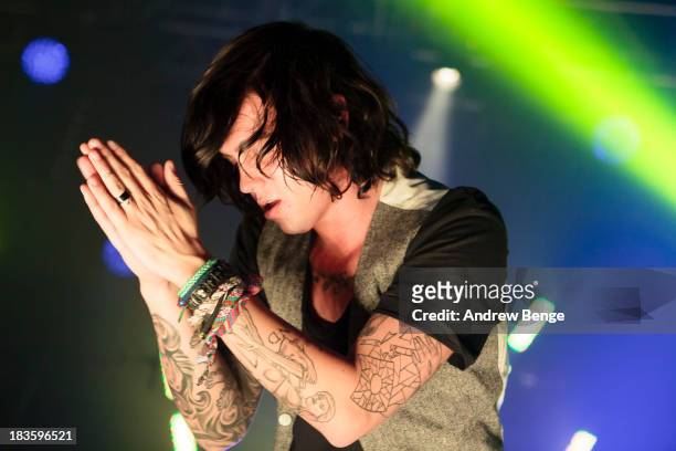 Kellin Quinn of Sleeping With Sirens performs on stage at Manchester Academy on October 7, 2013 in Manchester, England.