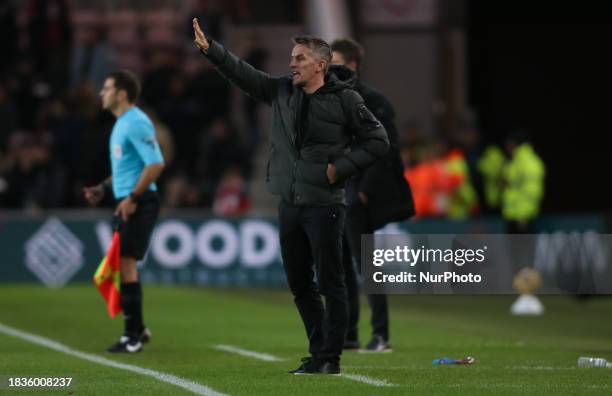 Ipswich Town Manager Kieran McKenna is shouting instructions during the Sky Bet Championship match between Middlesbrough and Ipswich Town at the...