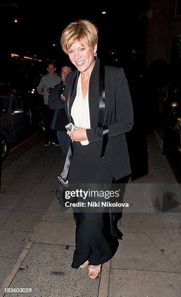 Kate Silverton sighted leaving the Grosvenor Hotel, Park Lane on October 7, 2013 in London, England.