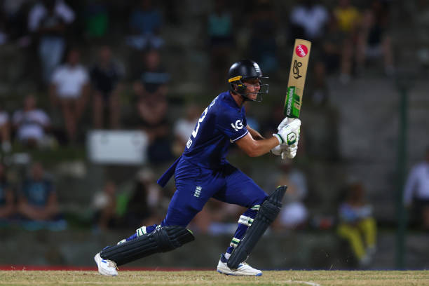 Jos Buttler scores 5000 runs in the ODI. He plays an attacking shot during the 2nd CG United One Day International match between West Indies and England at Sir Vivian...