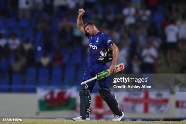 Jos Buttler, captain of England finishes 58 not out during the 2nd CG United One Day International match between West Indies and England at Sir...