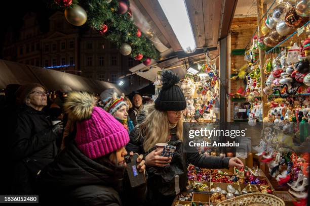 General view of the Old Town Square at the Christmas market at Old Town Square in Prague, Czech Republic on December 9, 2023. Christmas markets,...