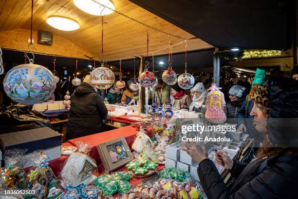 General view of the Old Town Square at the Christmas market at Old Town Square in Prague, Czech Republic on December 9, 2023. Christmas markets,...